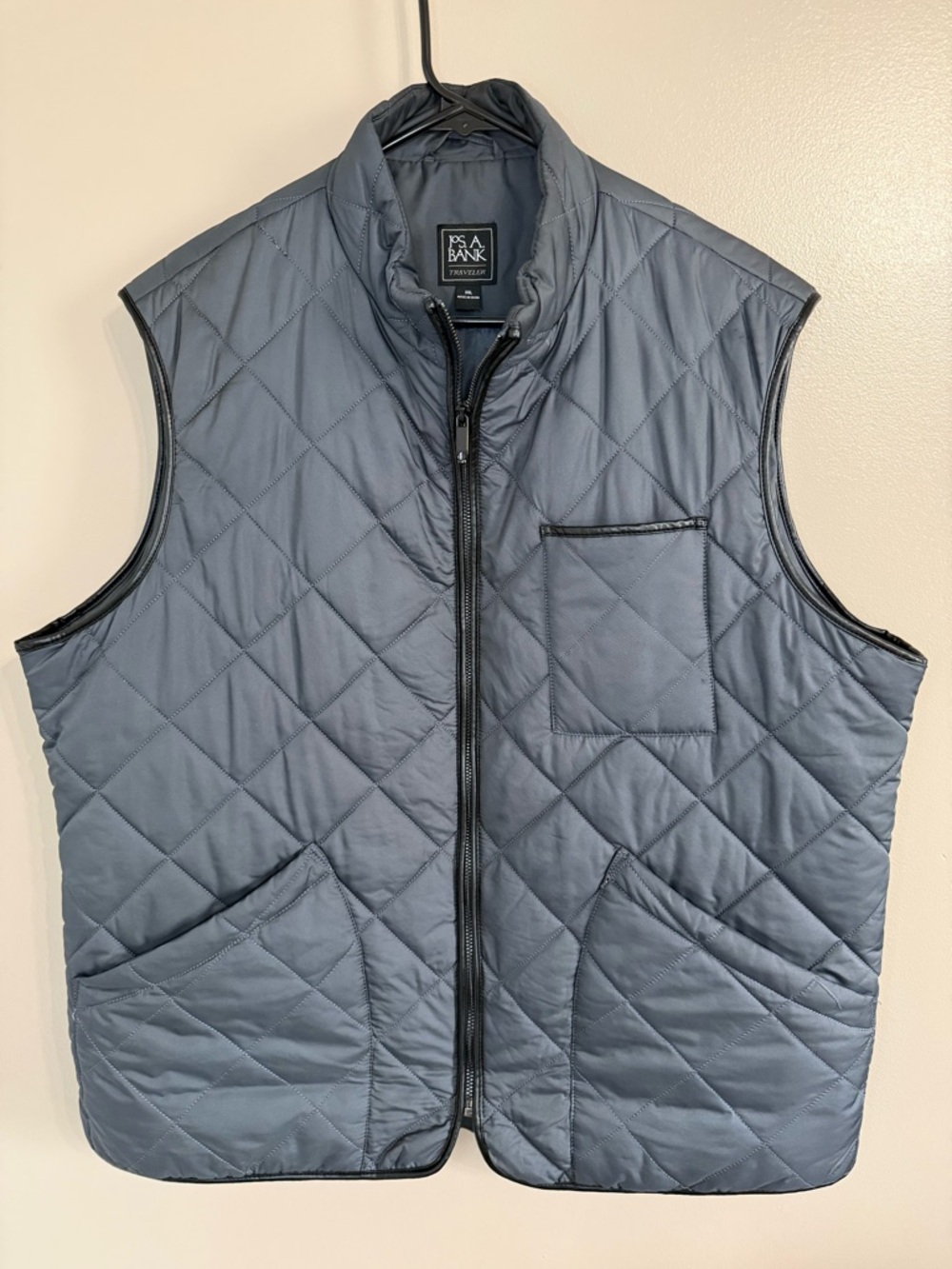 Jos. A. Bank‎ Traveler Quilted Lightweight Vest Zip Charcoal Grey Black Mens XXL